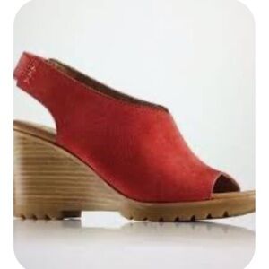 Sorel 9 AFTER HOURS Slingback Open Toe Suede Wedge Sandals NL:2858-691 Red 7.5